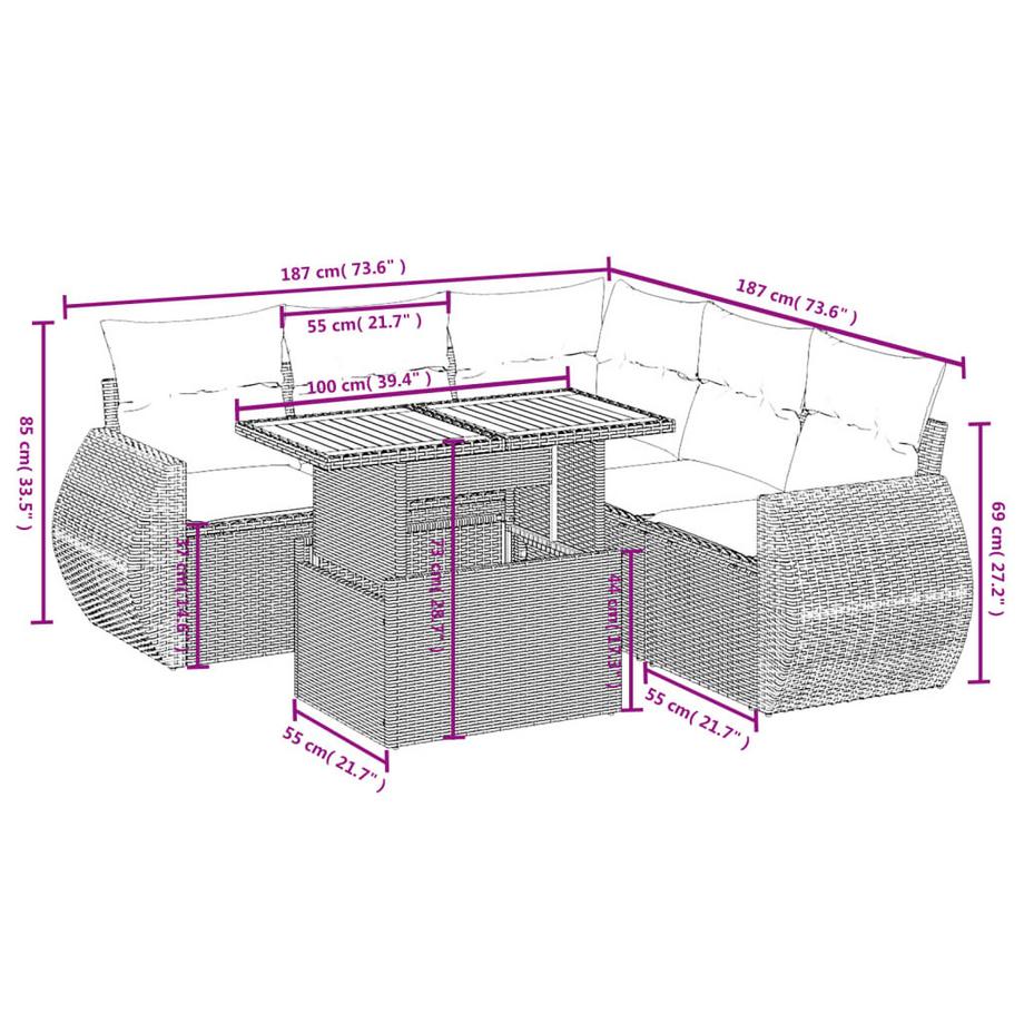 VidaXL Ensemble de canapés de jardin rotin synthétique  