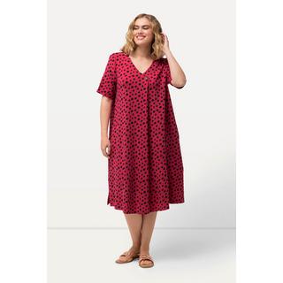 Ulla Popken  Jerseykleid, Punkte, A-Linie, V-Ausschnitt, Halbarm 