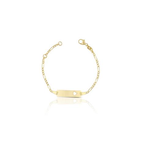 MUAU Schmuck  Bébé Bracelet Herz Figaro Gelbgold 750, 14cm Gravurplatte 2.1cm 