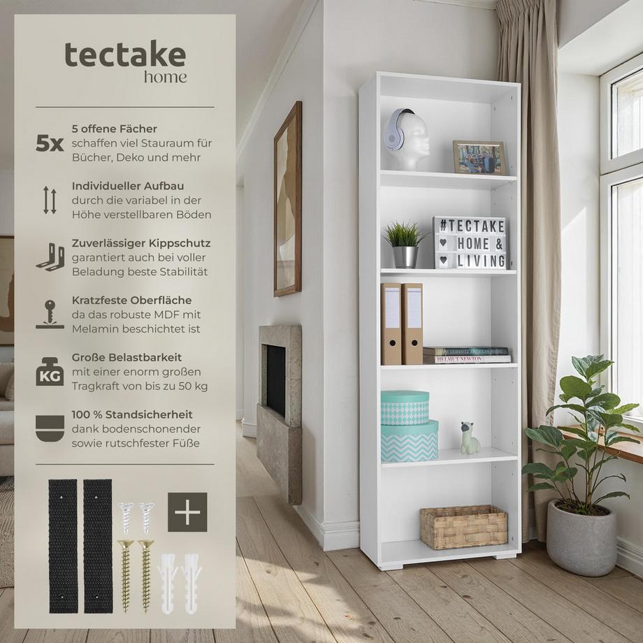 Tectake Bücherregal Lexi MDF mit 5 Fächern  