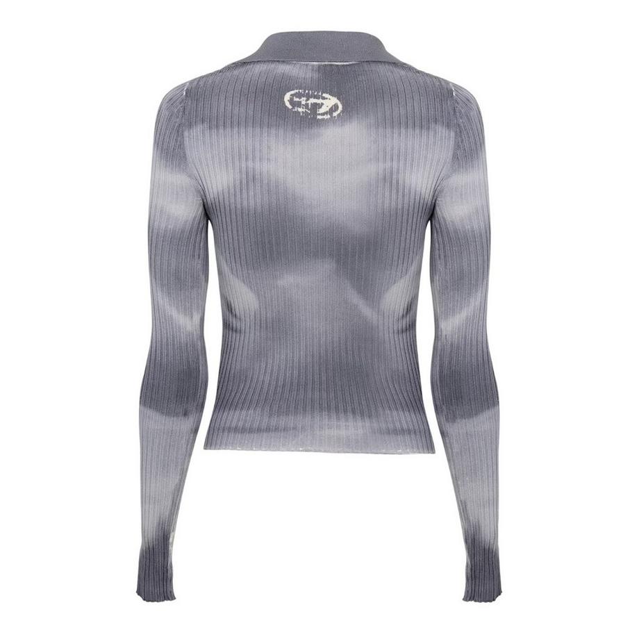 DIESEL Langärmeliger Pullover Top mit V-Ausschnitt und Punkt Kragen  