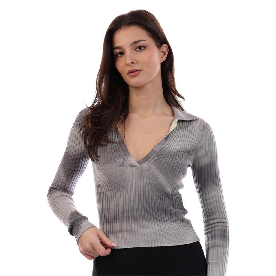 DIESEL Langärmeliger Pullover Top mit V-Ausschnitt und Punkt Kragen  