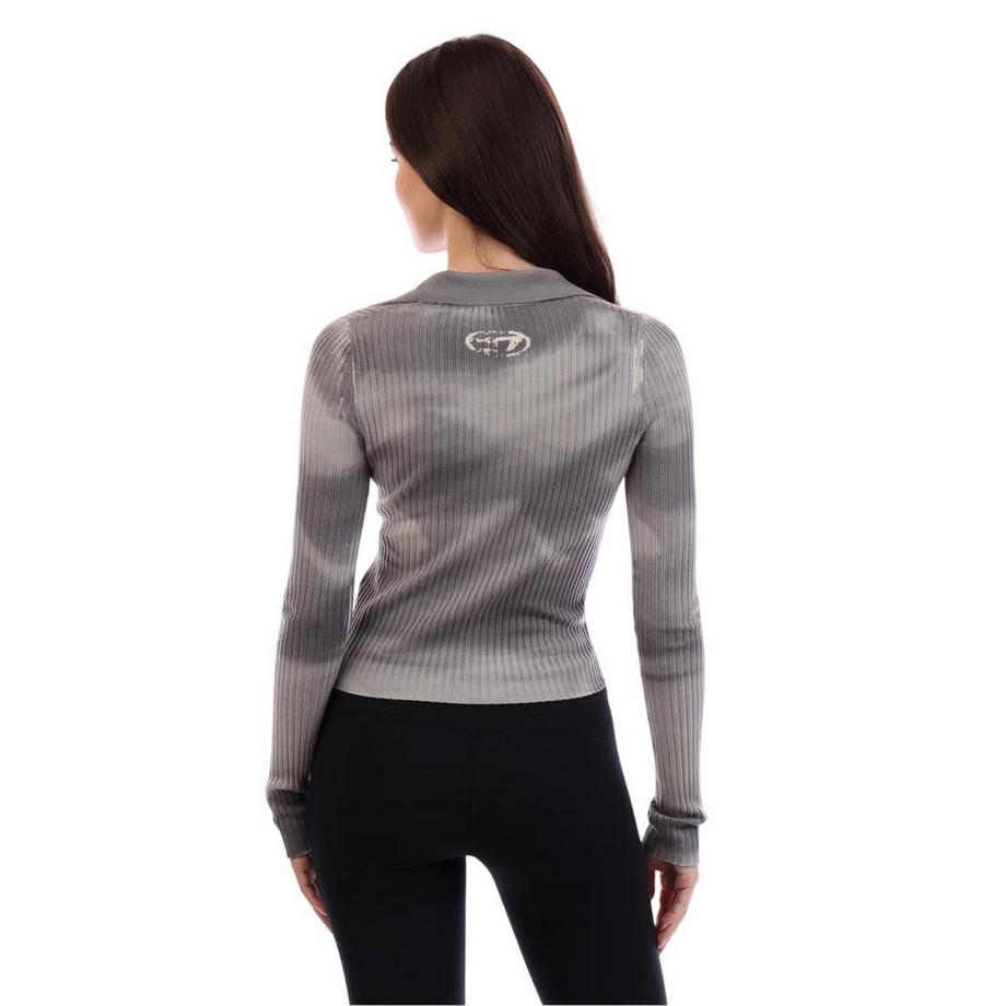 DIESEL Langärmeliger Pullover Top mit V-Ausschnitt und Punkt Kragen  