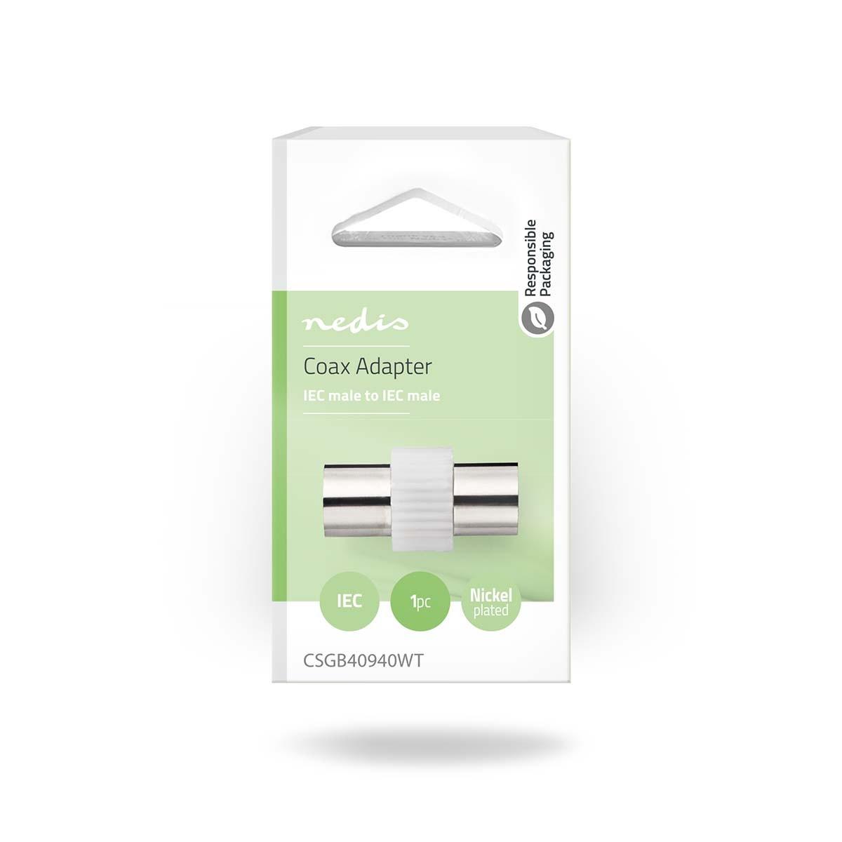 Nedis  Satelliten- & Antennenadapter | IEC (Koax) Hane | IEC (Koax) Hane | Nickel-Platten | 75 Ohm | Rak | Metall / Kunststoff | Vit | 1 st. | Schloss 