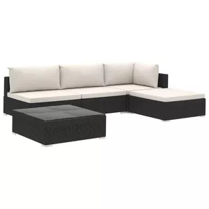 Ensemble de canapé d'angle en rotin, table basse et coussins