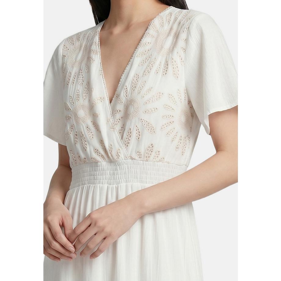 Roberta Rossi Robe longue à col en V brodée et jupe à volants  