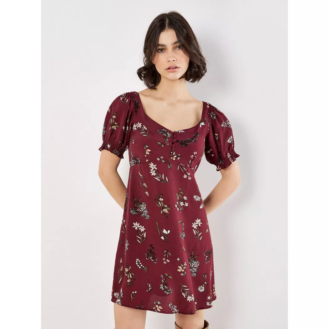 APRICOT - Botanisches Blumen-Smok-Minikleid, für Damen, Weinrot, Größe M