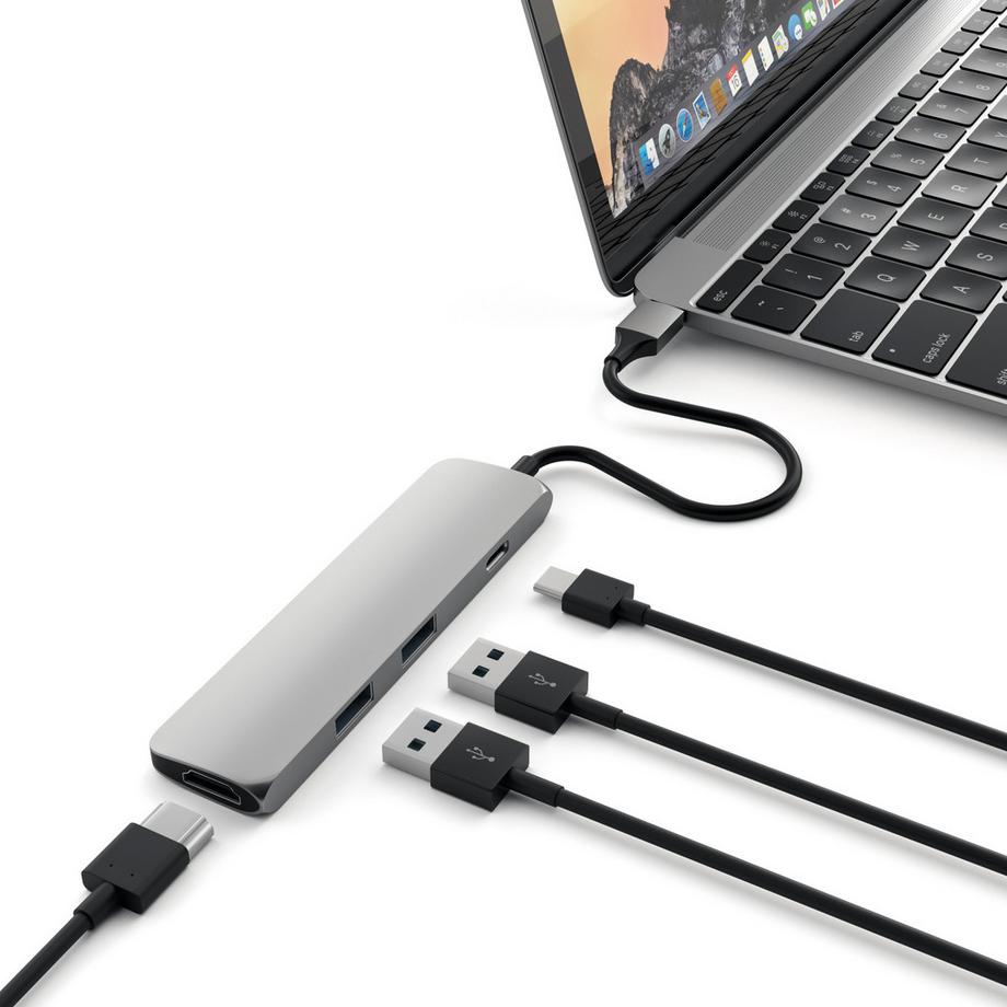SATECHI  adattatore multiporta USB-C in allumino con porta di ricarica di tipo C, uscita video HDMI 4K, 2 porte USB 3.0 