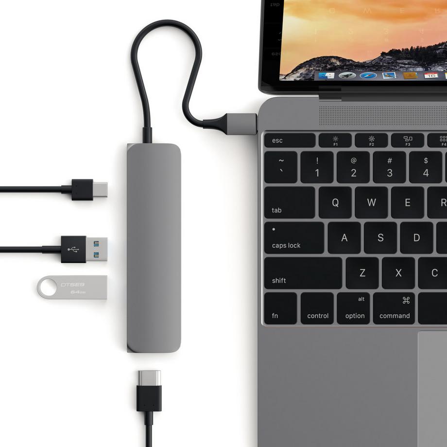 SATECHI  adattatore multiporta USB-C in allumino con porta di ricarica di tipo C, uscita video HDMI 4K, 2 porte USB 3.0 