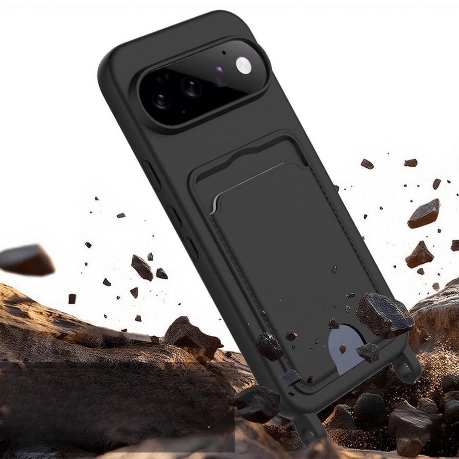 Cover-Discount Custodia in silicone per Google Pixel 11 Pro con portacarte e tracolla  