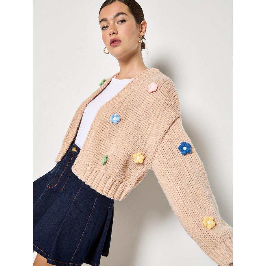 APRICOT Cardigan in Maglia Grossa con Margherite Applicate  