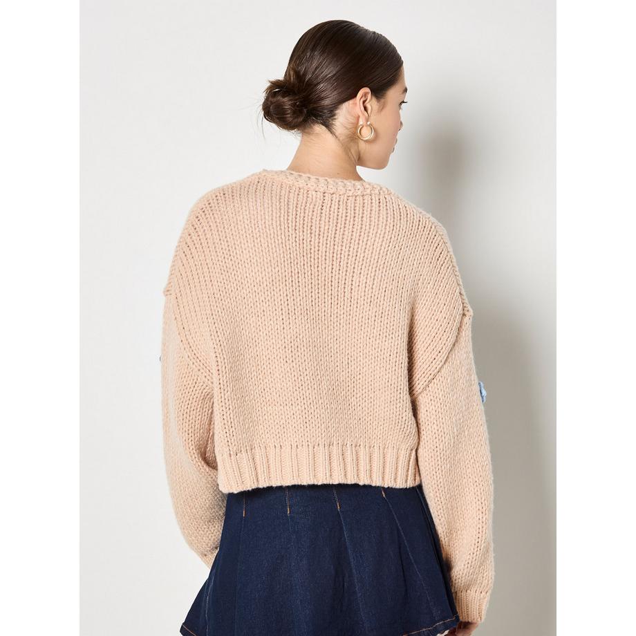 APRICOT Cardigan in Maglia Grossa con Margherite Applicate  