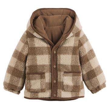 Jacke mit Kapuze aus kariertem Teddyfleece