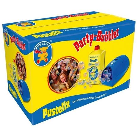 PUSTEFIX  DAM Pustefix Bubble Blower : PARTY BUBBLER, avec 1 litre de liquide Pustefix, fonctionne à l'électricité et aux piles, adaptateur inclus, 10+. 