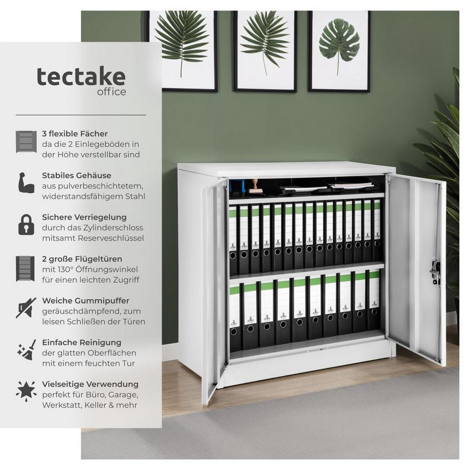 Tectake Aktenschrank  aus pulverbeschichtetem Stahl mit 2 Flügeltüren  