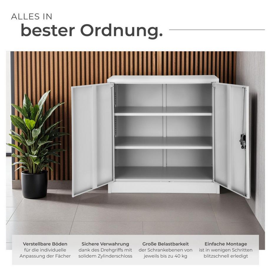 Tectake Aktenschrank  aus pulverbeschichtetem Stahl mit 2 Flügeltüren  