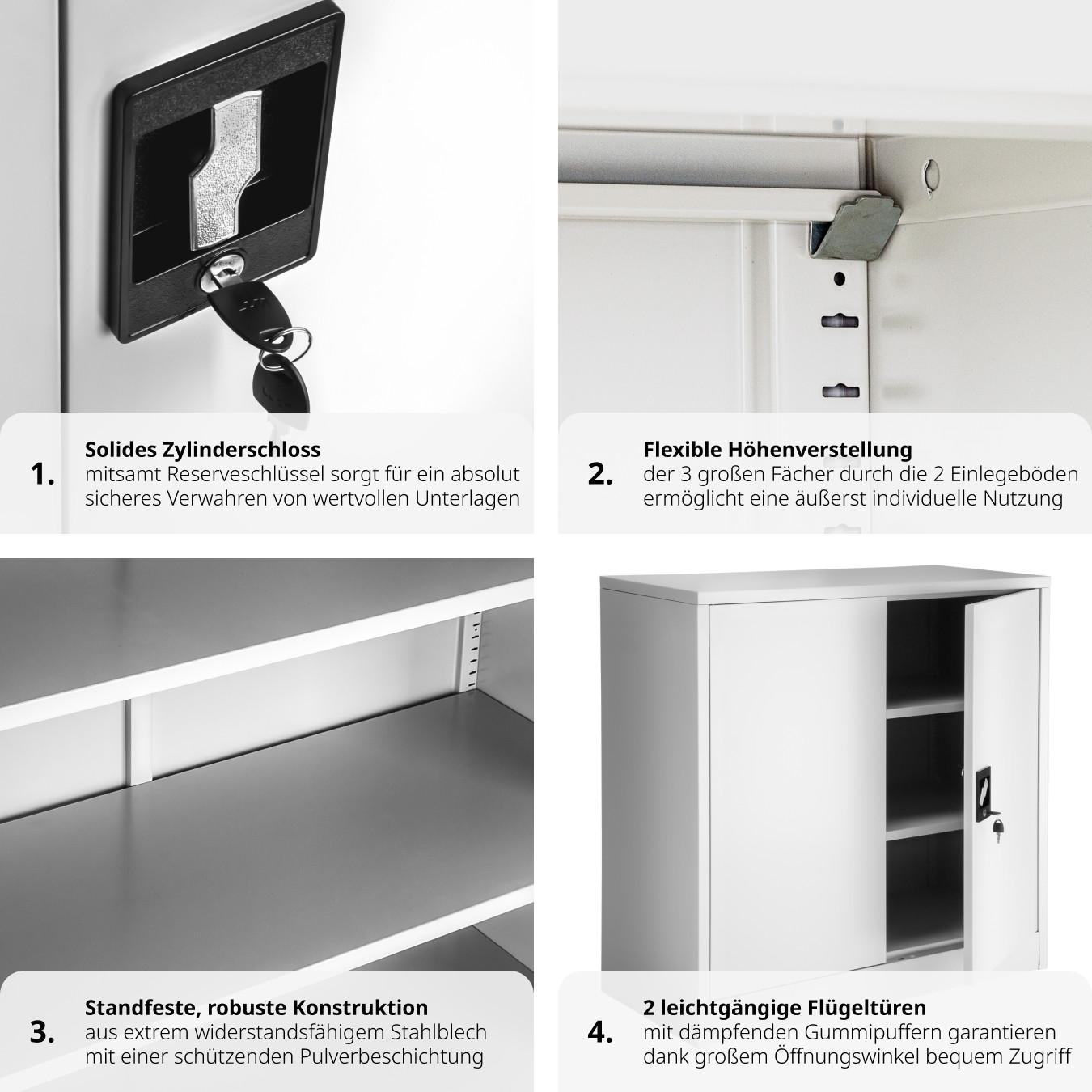 Tectake Armoire métallique à dossiers 3 étagères 90x40x90cm  