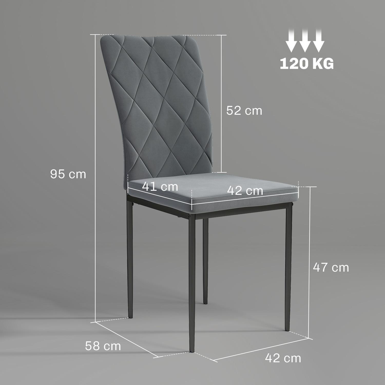 Northio Lot de 4 chaises de salle à manger avec dossier, aspect velours, fauteuils, chaises rembourrées avec pieds en métal pour table à manger, gris foncé  