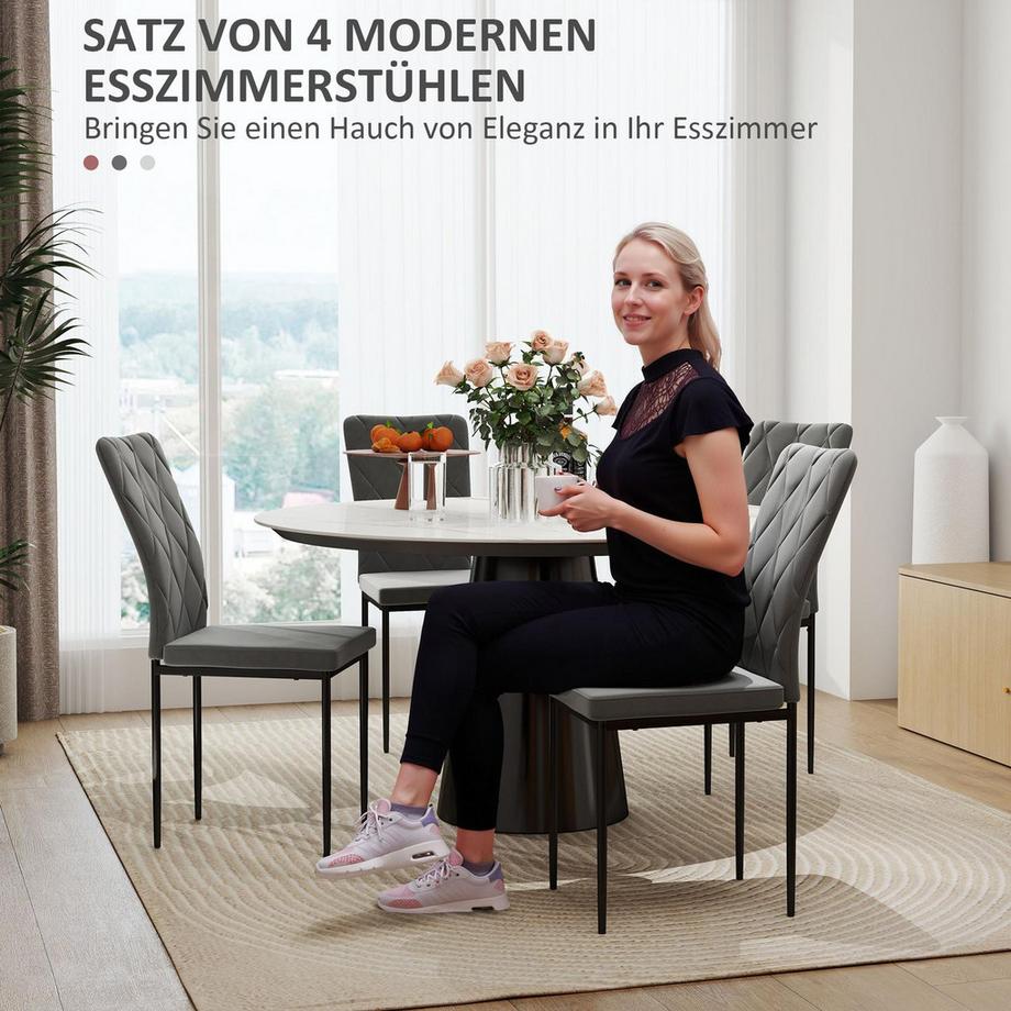 Northio Esszimmerstühle 4er Set Küchenstuhl mit Rückenlehne, Samtoptik, Sessel Polsterstuhl Stühle mit Metallbeine für Esstisch, Dunkelgrau  