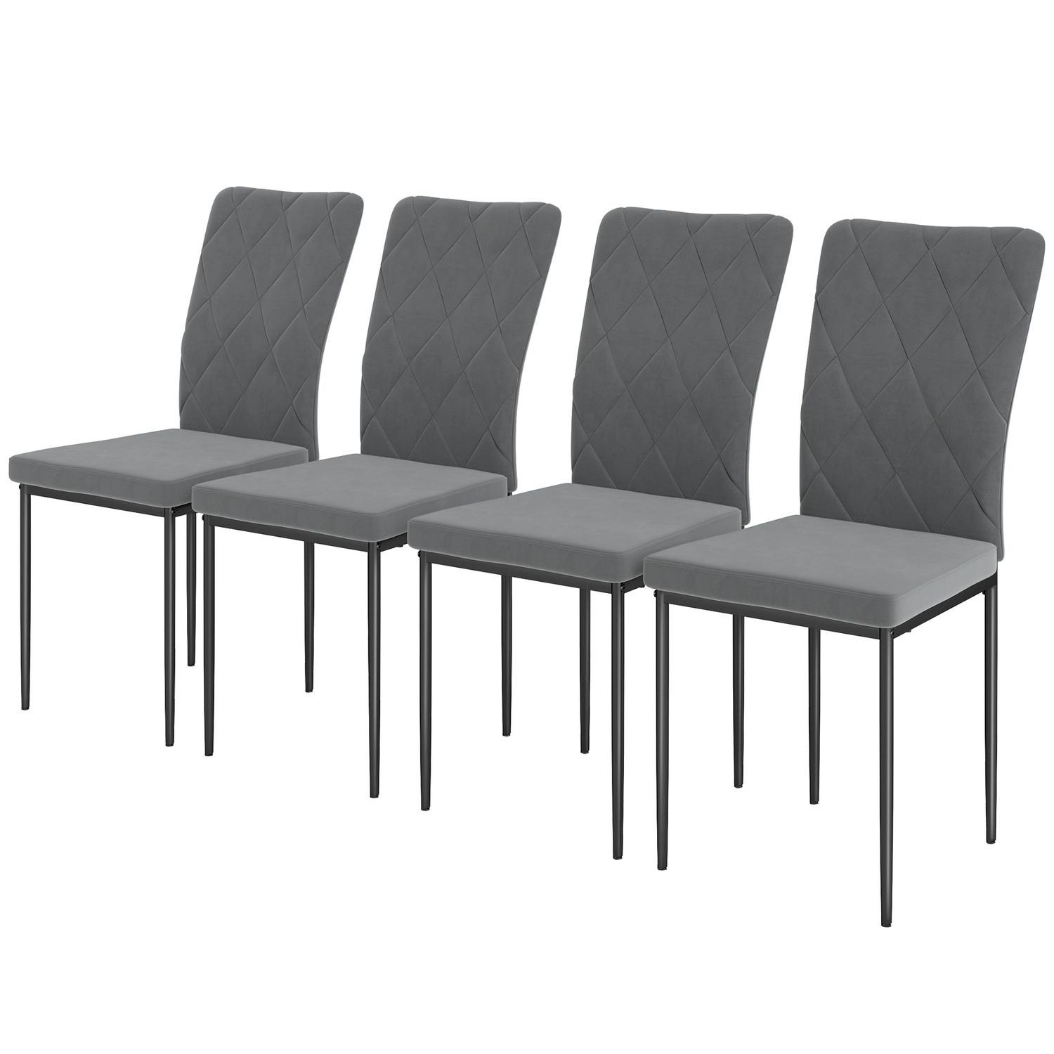 Northio Lot de 4 chaises de salle à manger avec dossier, aspect velours, fauteuils, chaises rembourrées avec pieds en métal pour table à manger, gris foncé  