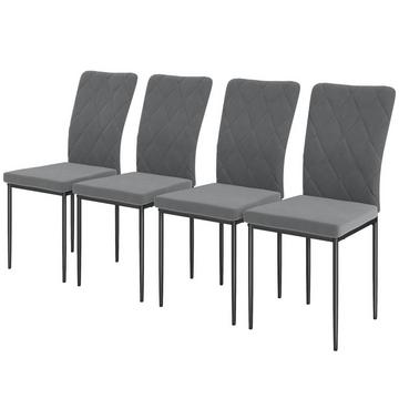 Lot de 4 chaises de salle à manger avec dossier, aspect velours, fauteuils, chaises rembourrées avec pieds en métal pour table à manger, gris foncé