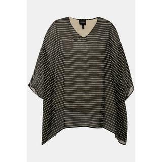 Ulla Popken  Blusa con righe 3D, doppio strato, scollo a V e mezze maniche 