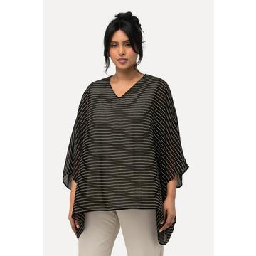 Blusa con righe 3D, doppio strato, scollo a V e mezze maniche