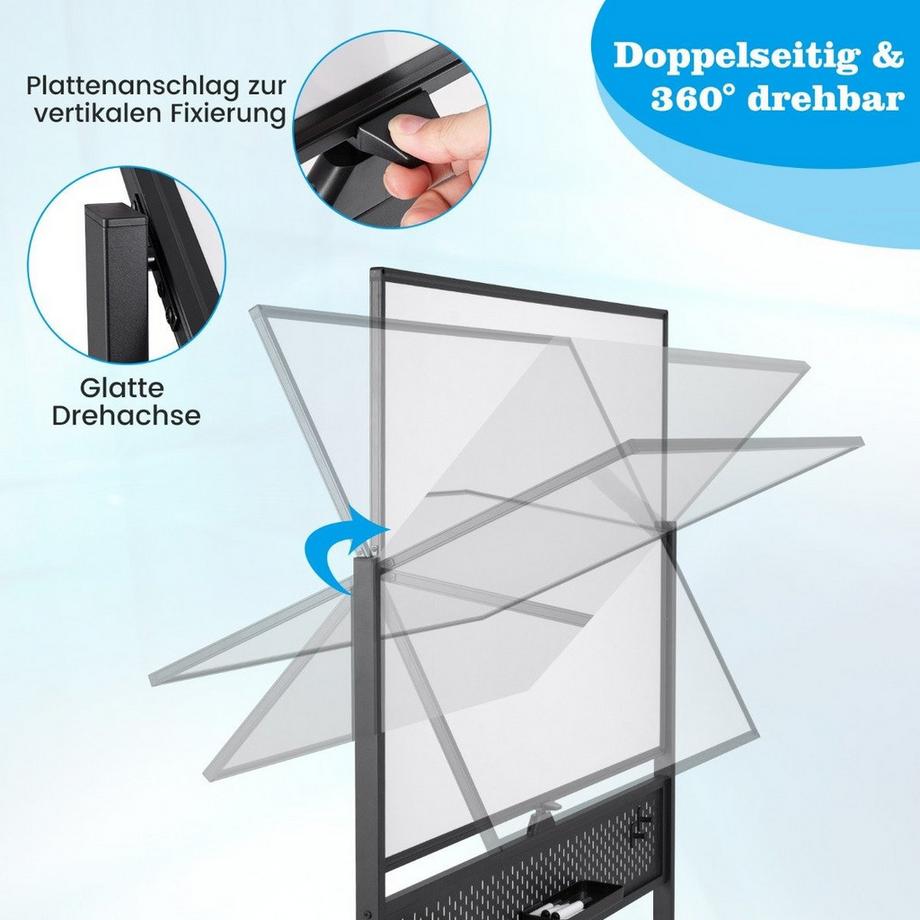 Northix  120 x 90 cm Doppelseitiges Mobiles Whiteboard mit Stecktafel & Rollen & Ständer Schwarz 