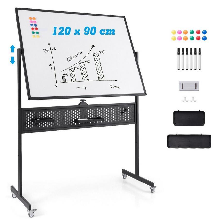 Northix  120 x 90 cm Doppelseitiges Mobiles Whiteboard mit Stecktafel & Rollen & Ständer Schwarz 