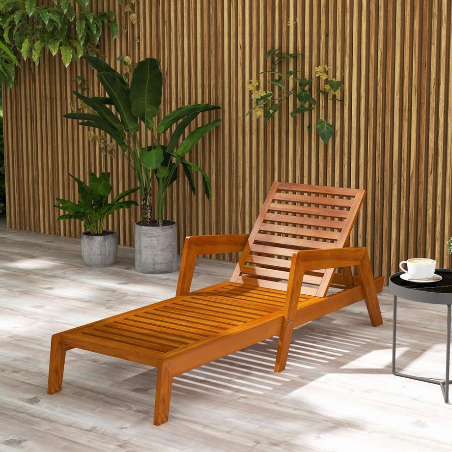 Northio Sonnenliege, Gartenliege Aus Holz, Liegestuhl, Wetterfest Relaxliege Für Balkon, Terrasse, Bis 120 Kg Belastbar, Orange, 66 X 190 X 73,5 Cm  