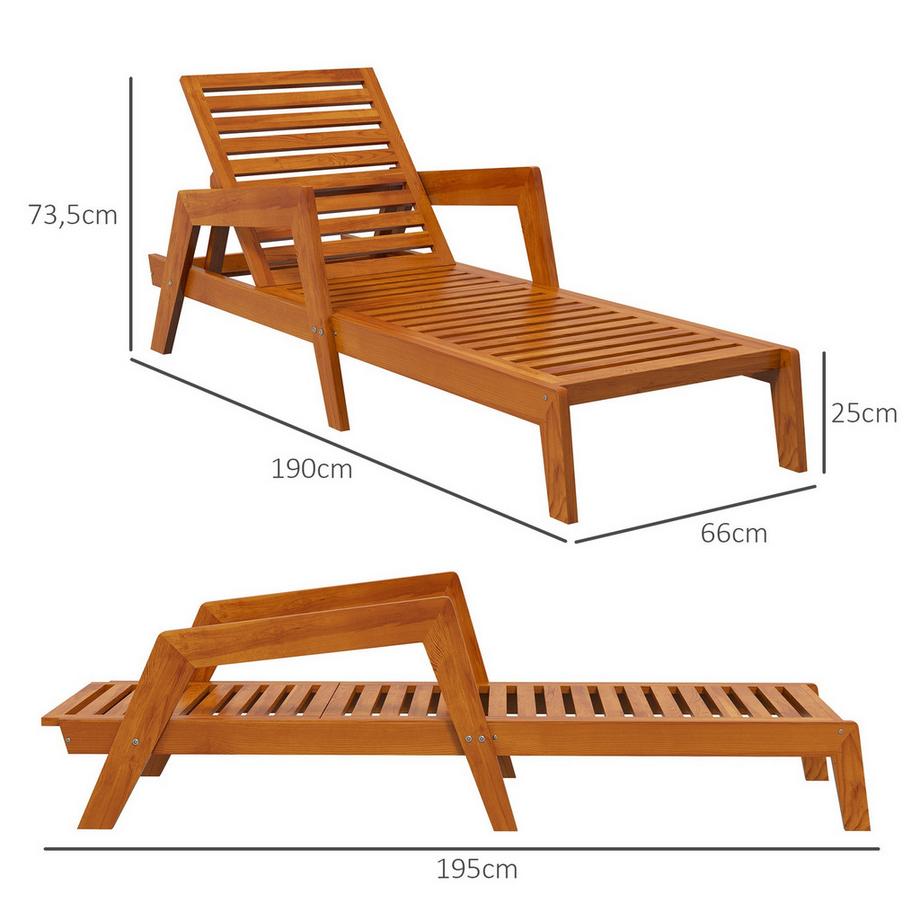 Northio Sonnenliege, Gartenliege Aus Holz, Liegestuhl, Wetterfest Relaxliege Für Balkon, Terrasse, Bis 120 Kg Belastbar, Orange, 66 X 190 X 73,5 Cm  