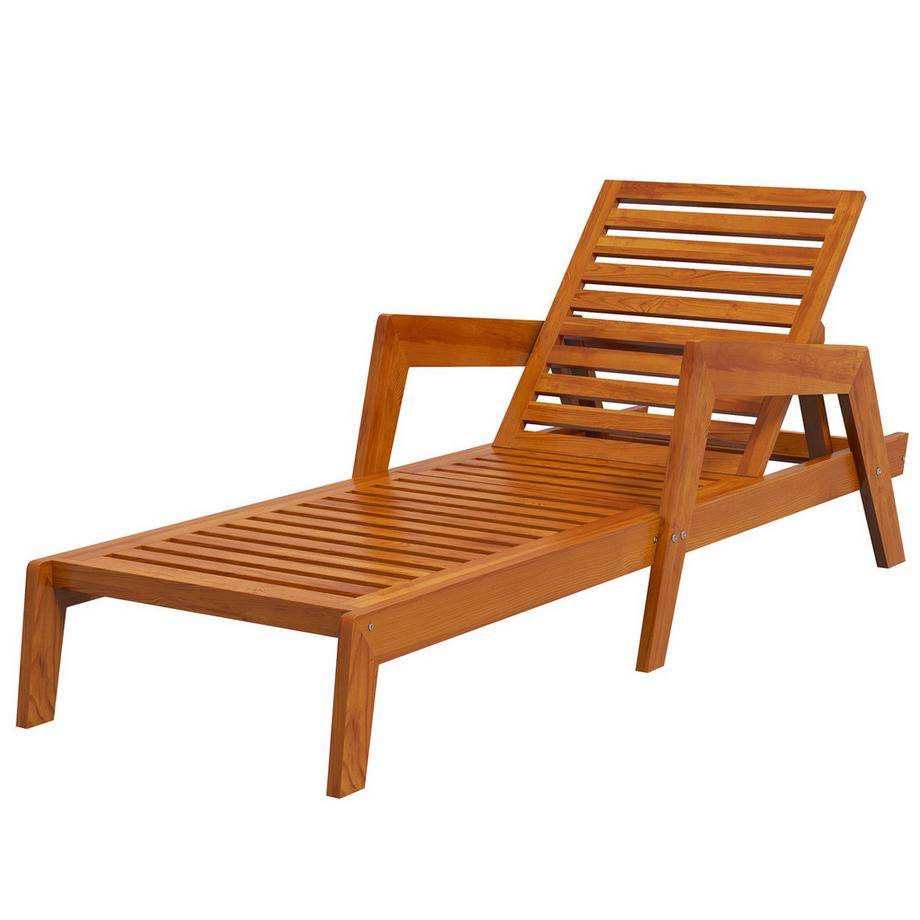 Sonnenliege, Gartenliege Aus Holz, Liegestuhl, Wetterfest Relaxliege Für Balkon, Terrasse, Bis 120 Kg Belastbar, Orange, 66 X 190 X 73,5 Cm