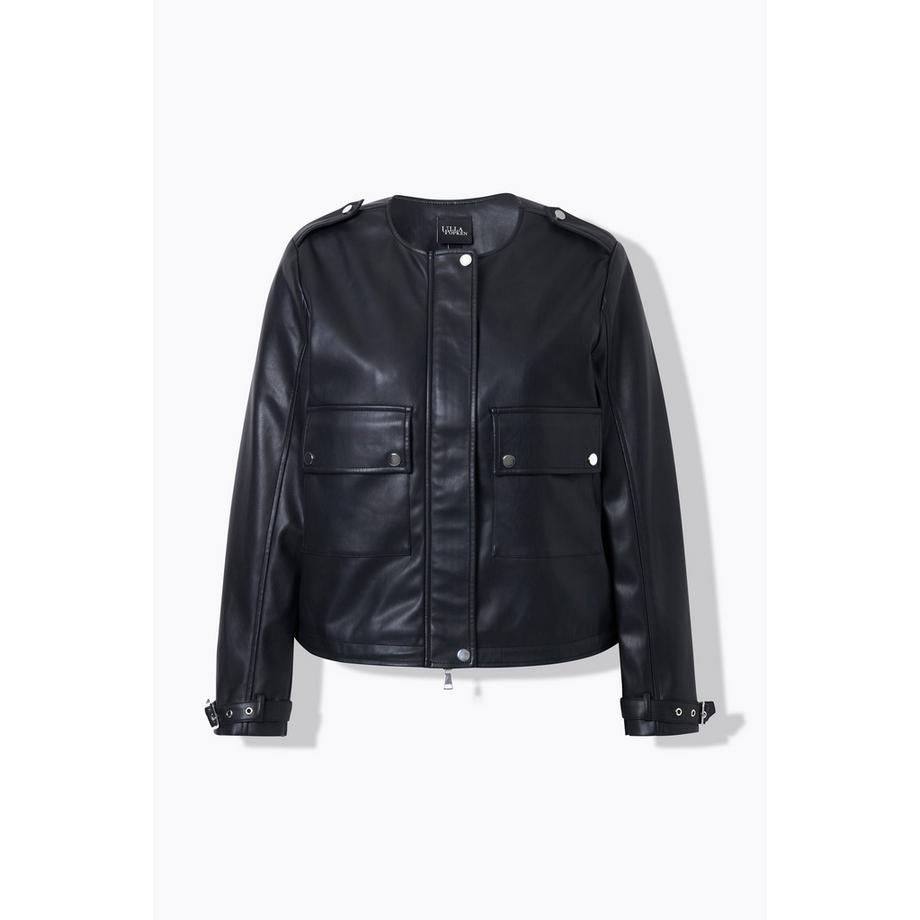 Ulla Popken Giacca Oversize in Similpelle con Scollo Rotondo e Cerniera a Doppio Cursore  