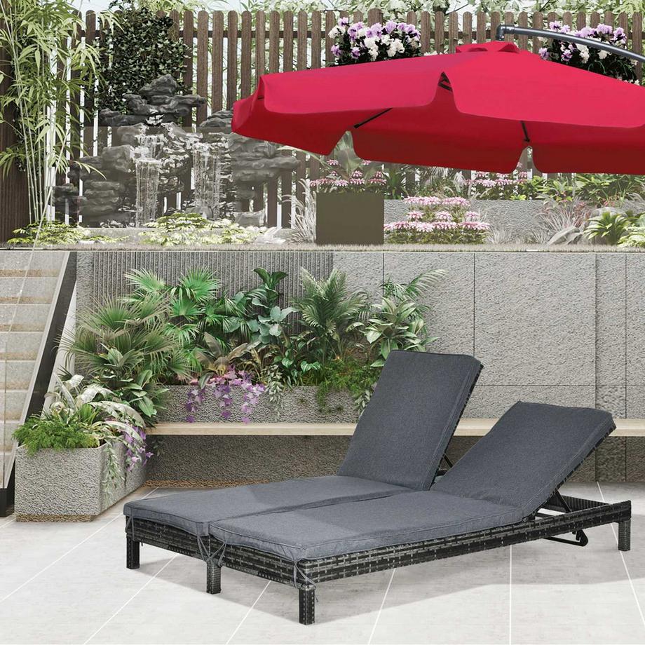 Northio Polyrattan Doppelliege Sonnenliege Gartenliege Für 2 Personen Relaxliege Luxus Lounge 5-Stufige Rückenlehne Metall Pe Rattan 196X120X28Cm  