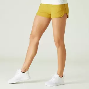 Shorts Fitness Biobaumwolle Taschen gerader Schnitt Damen gelb