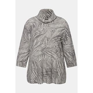 Ulla Popken  Sweat-shirt imprimé plumes. Coupe Boxy Fit. Manches 3/4 et col montant. 