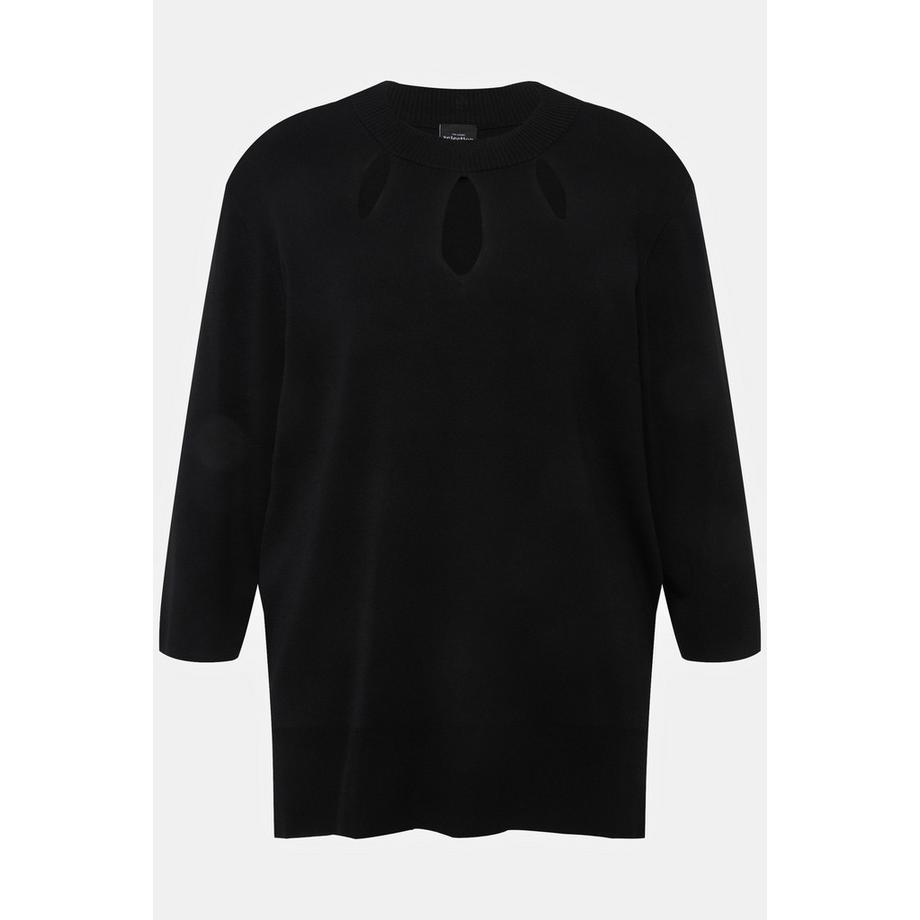 Ulla Popken Pull Découpes Col Montant Manches 3/4 Maille Côtes  