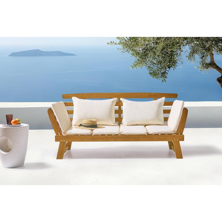 Beliani Gartenbank mit Auflage aus Eukalyptus Retro PORTICI  