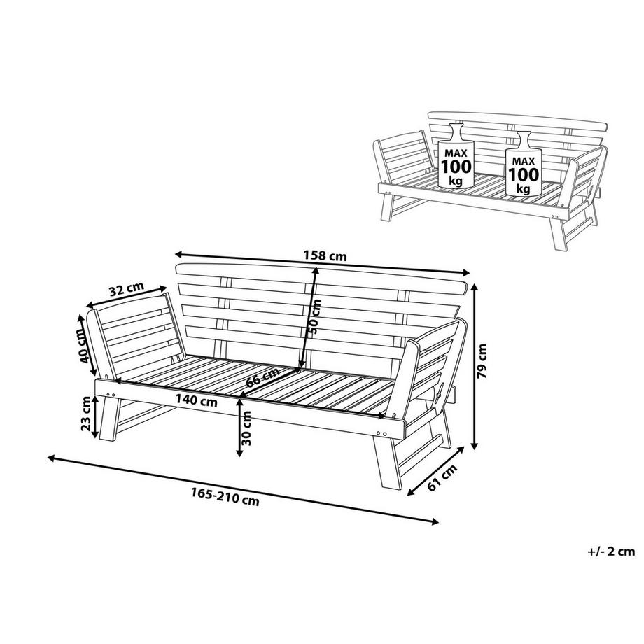 Beliani Gartenbank mit Auflage aus Eukalyptus Retro PORTICI  