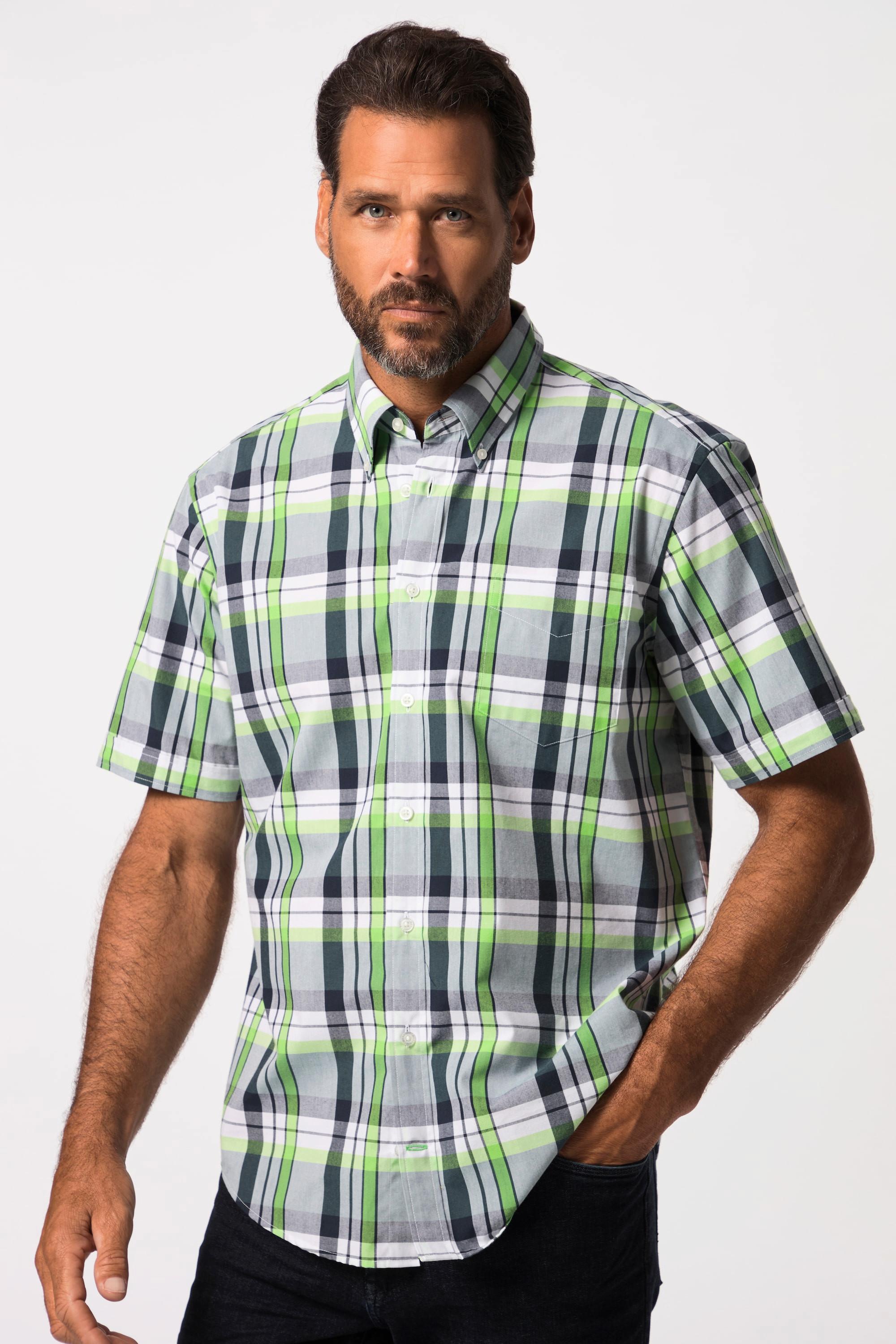 JP1880  Camicia a quadri dalla vestibilità moderna con mezze maniche e colletto button-down verde chiaro 