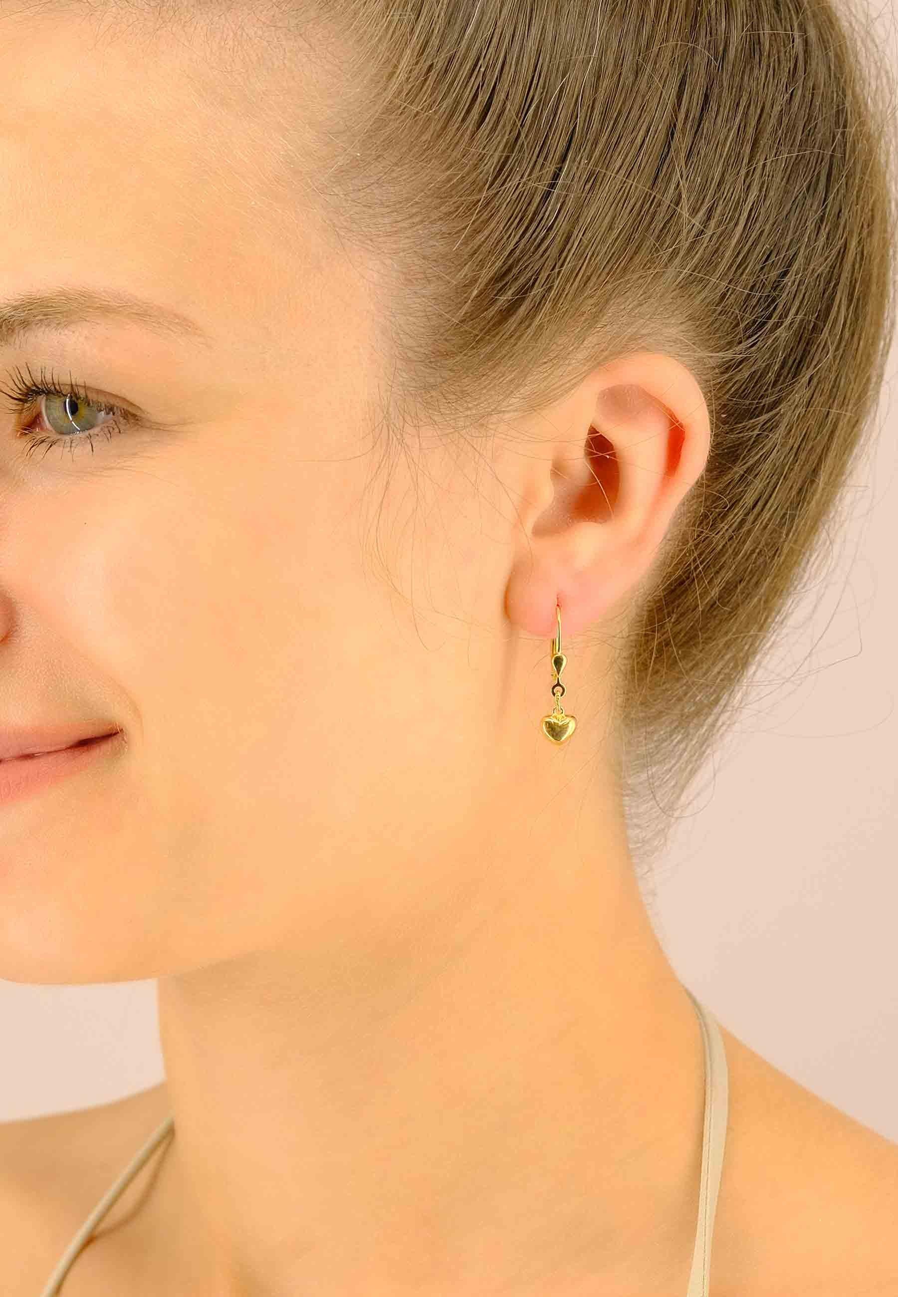 MUAU Schmuck  Ohrhänger Herz Gelbgold 750 Brisur, 24mm 