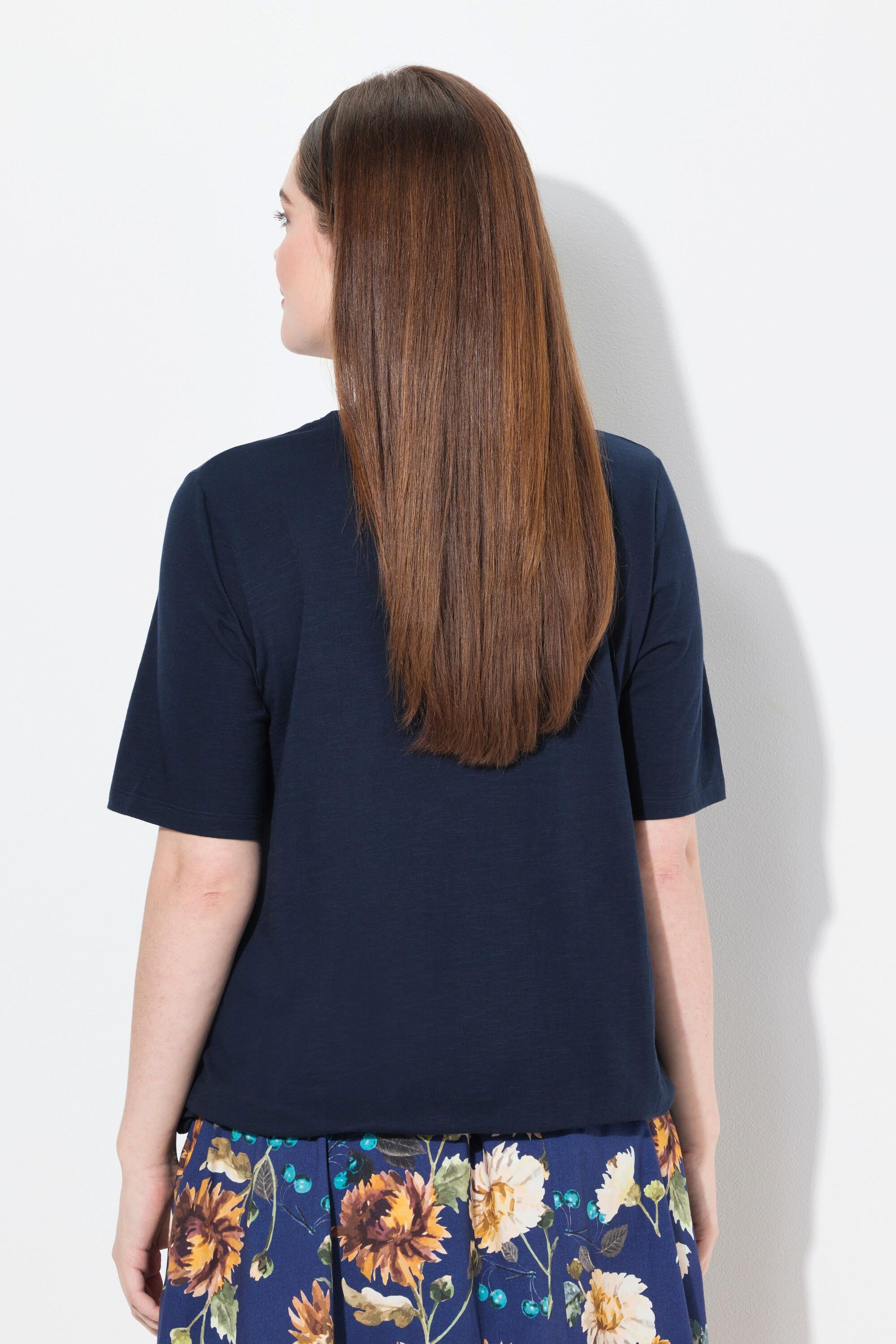 Ulla Popken T-shirt Ricamo Scollo a V Mezze Maniche Orlo Elastico  