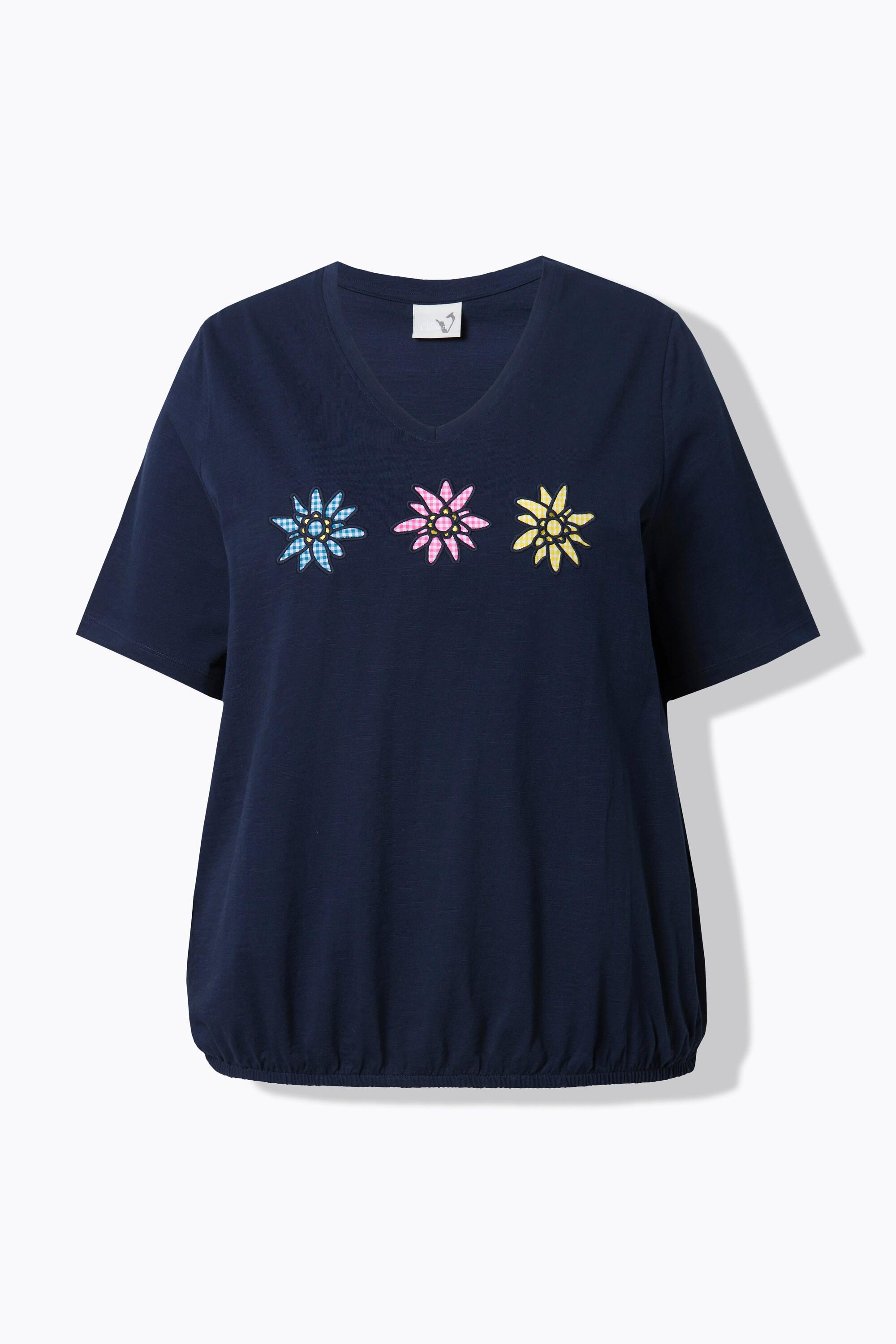 Ulla Popken T-shirt Ricamo Scollo a V Mezze Maniche Orlo Elastico  