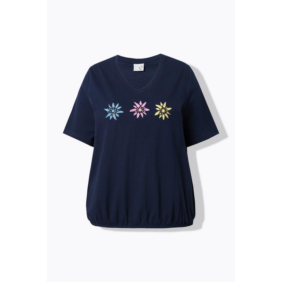 Ulla Popken T-Shirt Stickerei V-Ausschnitt Halbarm Gummisaum  