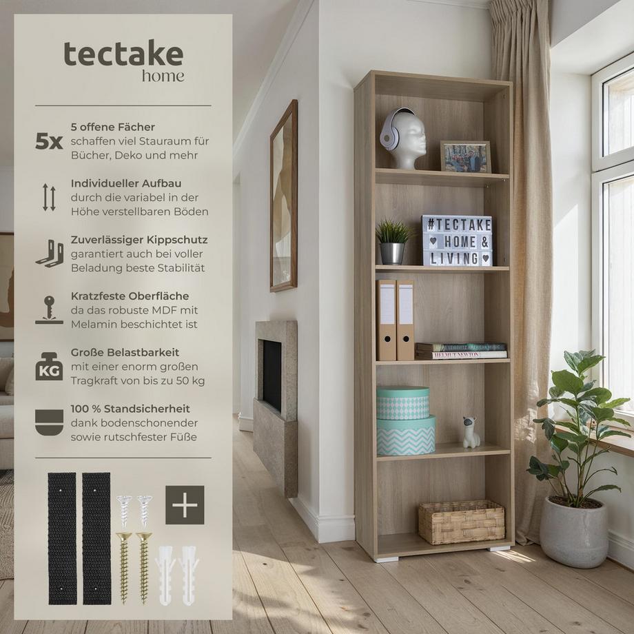 Tectake Bücherregal Lexi MDF mit 5 Fächern  