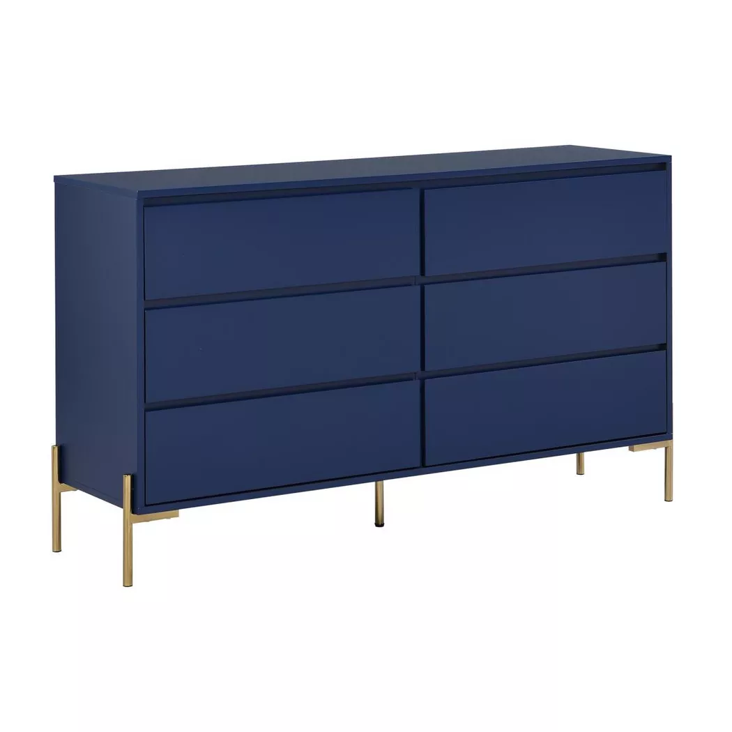 Pascal Morabito - Commode 6 tiroirs - mdf et métal - Bleu laqué et doré - korasa de