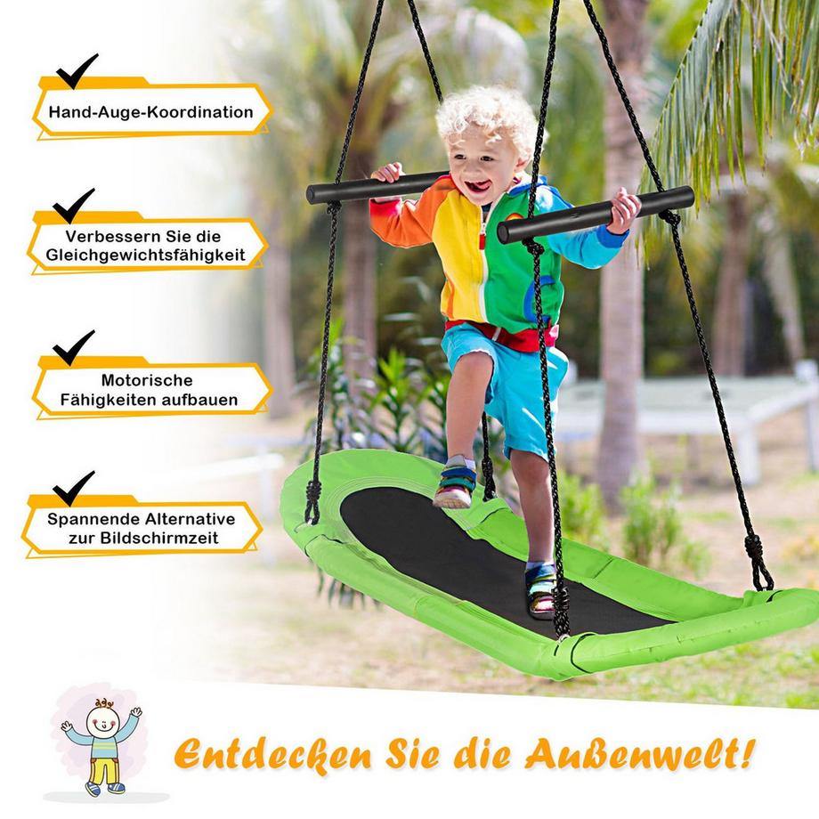 Northix Nestschaukel Kinder Baumschaukel mit 100-180cm verstellbaren Seil Hängeschaukel Grün 123x45cm  