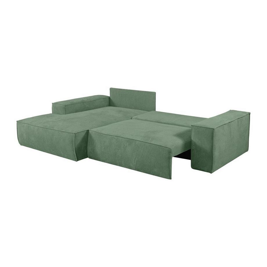 Vente-unique Canapé d'angle gauche convertible en velours côtelé vert amande AMELIA  