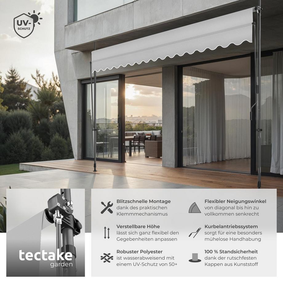 Tectake Klemmmarkise  mit Handkurbel UV-beständig  