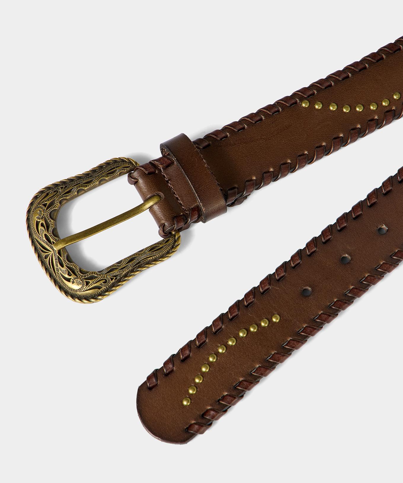 Joe Browns Cintura in pelle marrone fantasia fibbia dorata borchie  